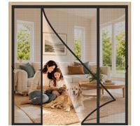 Double Patio Door Fly Screens 190x215cm Double Door with Full Frame Hook&Loop Instant Mesh Kids/Pets Walk Through Easily Keeps Insects Out All Day Long Black