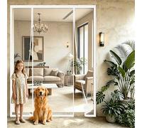 Double Patio Door Fly Screens 230x190cm Closes Instantly and Quietly After Every Pass Child & Pet Safe Double Opening Design White