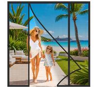 Double Patio Door Fly Screens Black 220x225cm Foldable Design for Easy Storage During the Off-Season for Elegant French Doors Leading to patios and Balconies