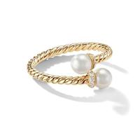 Double Pearls Open Twisted Band Statement Rings for Women Dainty Shiny CZ Large Round Pearl Adjustable Finger Wrap Ring Promise Engagement Wedding Party Stacking Expandable Fashion Jewelry Her, Copper