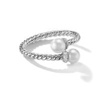 Double Pearls Open Twisted Band Statement Rings for Women Dainty Shiny CZ Large Round Pearl Adjustable Finger Wrap Ring Promise Engagement Wedding Party Stacking Expandable Fashion Jewelry Her, Copper