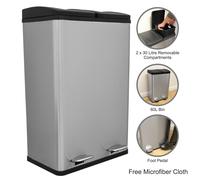 Double Pedal Bin Dual Compartments 60L Rubbish Capacity Recycling Waste Dustbin