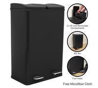 Double Pedal Bin Dual Compartments 60L Rubbish Capacity Recycling Waste Dustbin