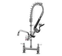 Double Pedestal Pre-Rinse Spray Tap Commercial Kitchen Bridge Deck Sink Mixer Faucet Chrome Plated, 26 inch Arm Taps