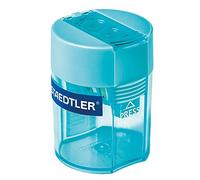 Double pencil sharpener with a cyan container