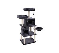 FEANDREA Cat Tree, Tall Cat Tower, 2 Caves, Smoky Grey PCT90G