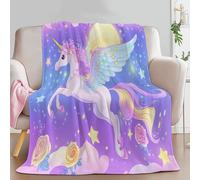 Double Personalised blanket Unique Gifts for Mum, Fantasy Cartoon Animals Unicorn Soft Flannel Printed Throw Blanket for Bedding Sofa and Travel, Blue-Purple