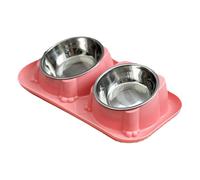 Double Pet Bowl Anti-Overturning Pet Supplies Oblique Mouth Separable Feeding Basin Easy Clean Non-Slip Base Pet Water Dispenser Travel(Pink)