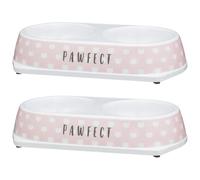 Double Pet Bowl - Pawfect - Pack of 2 - a Cute White Pet Bowl Perfect for Your Pet - Complete With 'pawsome' Design. Serves Two Small Pets