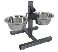Double Pet Dog Bowl With Fully Adjustable Height Stand With Stainless Steel Bowls