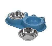 Double Pet Feeding Bowl with Moat and Non Slip Base Blue Pp