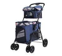 Double Pet Stroller 3-in-1 Multifunctional Dog Cat Jogger Foldable Lightweight Dog Trolley for Medium Small Dogs Cats Travel Folding Carrier Holds Pets Up to 7 Kg / 15 Lbs 10 Kg / 22 Lbs (Color : Blu