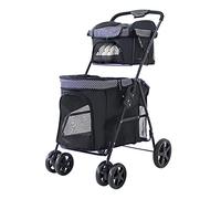 Double Pet Stroller 3-in-1 Multifunctional Dog Cat Jogger Foldable Lightweight Dog Trolley for Medium Small Dogs Cats Travel Folding Carrier Holds Pets Up to 7 Kg / 15 Lbs 10 Kg / 22 Lbs (Color : Bla