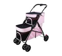 Double Pet Stroller 3-in-1 Multifunctional Dog Cat Jogger Multi-Directional Ventilation Inlet and Outlet Large Cat/Dog Stroller for Walking Holds Pets Up to 10 Kg / 22 Lbs 20 Kg / 44 Lbs (Color : Pin