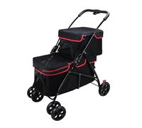 Double Pet Stroller 3-in-1 Multifunctional Dog Cat Jogger Multi-Directional Ventilation Inlet and Outlet Large Cat/Dog Stroller for Walking Holds Pets Up to 10 Kg / 22 Lbs 20 Kg / 44 Lbs (Color : Bla