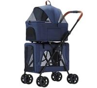 Double Pet Stroller, Foldable Lightweight Pushchair for Twins Multiple Dogs Cats, Easy Maneuver Spacious Storage Travel Carrier