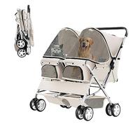 Double Pet Stroller, Foldable Stroller for 2 Dogs & Cats, Two-Seater Carrier Twin Dog Walk Jogger Travel Pet Carriage Cart with Storage, Gray