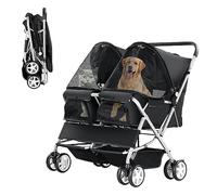 Double Pet Stroller, Foldable Stroller for 2 Dogs & Cats, Two-Seater Carrier Twin Dog Walk Jogger Travel Pet Carriage Cart with Storage, Black