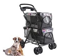 Double Pet Stroller for 2 Dogs Or Cats, Folding Dog Trolley with Mesh Windows and Cup Holder, Lightweight Travel Carriage Cat Stroller for Small Medium Dog/Cat