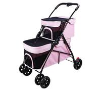 Double Pet Stroller for 2 Small Dogs or Cats Lightweight Foldable Double Cat Stroller with Detachable Carrier,Dog Strollers for Medium Dogs(Pink)