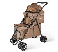Double Pet Stroller for Dogs and Cats,Cat Strollers for 2 Cats,Double Dog Stroller for 2 Small Medium Dogs,4 Lockable Wheels/Lightweight/Folding,Khaki