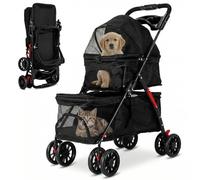 Double Pet Stroller for Dogs and Cats Dog Stroller Foldable Travel Carriage with Safety Belts Cup Holder and Lockable Wheels Ideal for Multi-Pet Homes (Black)