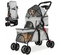 Double Pet Stroller for Dogs and Cats Dog Stroller Foldable Travel Carriage with Safety Belts Cup Holder and Lockable Wheels Ideal for Multi-Pet Homes (Grey)