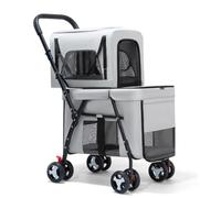Double Pet Stroller for Dogs and Cats, Double Deck Dog Stroller，Removable and Washable Seat Cushion，6 Large Ventilation Windows, One-Button Folding Design Allows Your Dog to Easily Enter and Exit