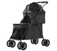 Double Pet Stroller for Dogs and Cats, One-Hand Folding Dog Stroller Travel Carriage for Small Medium Dogs Cats, 4 Wheels, Gray(Nero)