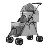 Double Pet Stroller for Dogs and Cats, One-Hand Folding Dog Stroller Travel Carriage for Small Medium Dogs Cats, 4 Wheels, Gray(Gray)