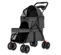 Double Pet Stroller for Dogs & Cats, Foldable One-Handed Design, Lockable Wheels, Storage Space, Lightweight Travel Cart, Black