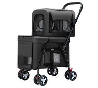 Double Pet Stroller for Dogs & Cats, Foldable with Lockable Wheels, Spacious Storage Basket, Pet Transport Cart, Lightweight & Durable, Stylish Black Design