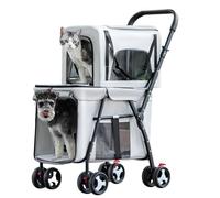 Double Pet Stroller for Dogs & Cats, Foldable with Lockable Wheels, Storage Space, Portable Pet Carrier, Gray