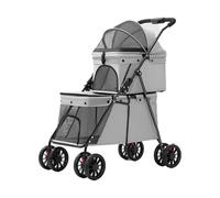 Double Pet Stroller for Small & Medium Dogs - Lightweight Foldable Cat Stroller with One-Button Collapse, Breathable Mesh & Storage Basket - Outdoor Walking Carrier for Puppies (Gray)