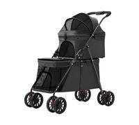 Double Pet Stroller for Small & Medium Dogs - Lightweight Foldable Cat Stroller with One-Button Collapse, Breathable Mesh & Storage Basket - Outdoor Walking Carrier for Puppies (Black)