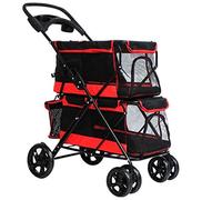 Double Pet Stroller Luxus Hundewagen Haustier Holders Storage Basket Pushchair 6 EVA Steel Wheels Maximum Weight 15Kg 600D PVC Cloth Load Within 20kg (E) (C)