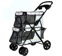 Double Pet Stroller Luxus Hundewagen Haustier Holders Storage Basket Pushchair 6 EVA Steel Wheels Maximum Weight 15Kg 600D PVC Cloth Load Within 20kg (E) (E)