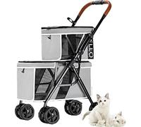 Double Pet Stroller with 2 Detachable Carrier with with Back Storage Bag and Roller Blind Design,Cat Stroller, Folding Dog Stroller for Small Medium Dogs Cats Puppy,B