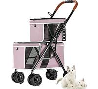 Double Pet Stroller with 2 Detachable Carrier with with Back Storage Bag and Roller Blind Design,Cat Stroller, Folding Dog Stroller for Small Medium Dogs Cats Puppy,C
