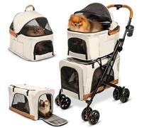 Double Pet Stroller with Detachable Carriers - Ideal for 2 Dogs or Cats - Compact & Convenient Design - Easy Assembly Double Dog Stroller - Cosmic Beige
