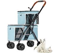 Double Pet Stroller with Detachable Carriers, Storage Bag, and Roller Blind - Foldable Design for Small to Medium Dogs and Cats