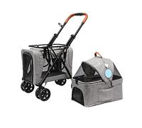 Double Pet Strollers for 2 Dogs and Cats 4 Wheels Small Medium Pets Doggie Strolling Cart with Safety Belts Folding Portable Storage Basket Travel