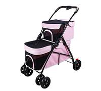 Double Pet Strollers for 2 Dogs Cats 4 Wheels Doggie Small Medium Pets Strolling Cart with Safety Belts Folding Portable Storage Basket Travel Jogger 10 Kg / 22 Lbs 20 Kg / 44 Lbs Capacity ( Color : P