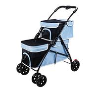 Double Pet Strollers for 2 Dogs Cats 4 Wheels Doggie Small Medium Pets Strolling Cart with Safety Belts Folding Portable Storage Basket Travel Jogger 10 Kg / 22 Lbs 20 Kg / 44 Lbs Capacity ( Color : B
