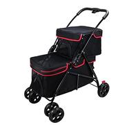 Double Pet Strollers for 2 Dogs Cats 4 Wheels Doggie Small Medium Pets Strolling Cart with Safety Belts Folding Portable Storage Basket Travel Jogger 10 Kg / 22 Lbs 20 Kg / 44 Lbs Capacity ( Color : B