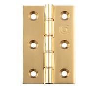Double Phosphor Bronze Washered Butt Hinge Heavy Duty Door Hinge for Smooth Load Bearing on Timber Doors in Residential and Commercial Use (Polished Lacquered, 76mm x 50mm x 2.5mm)