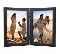 Double Photo Frame, 4x6 Hinged Folding Wood Picture Frame