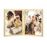 Double Photo Frame 4x6 Hinged Folding Wood Picture Frame with Glass Front Stand Vertical on Desktop Gold