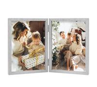 Double Photo Frame 4x6 Hinged Folding Wood Picture Frame with Glass Front Stand Vertical on Desktop Silver