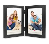 Double Photo Frame 4x6 Hinged Folding Wood Picture Frame with High Definition Glass Front Stand Vertical on Desktop for Display (Double (black))